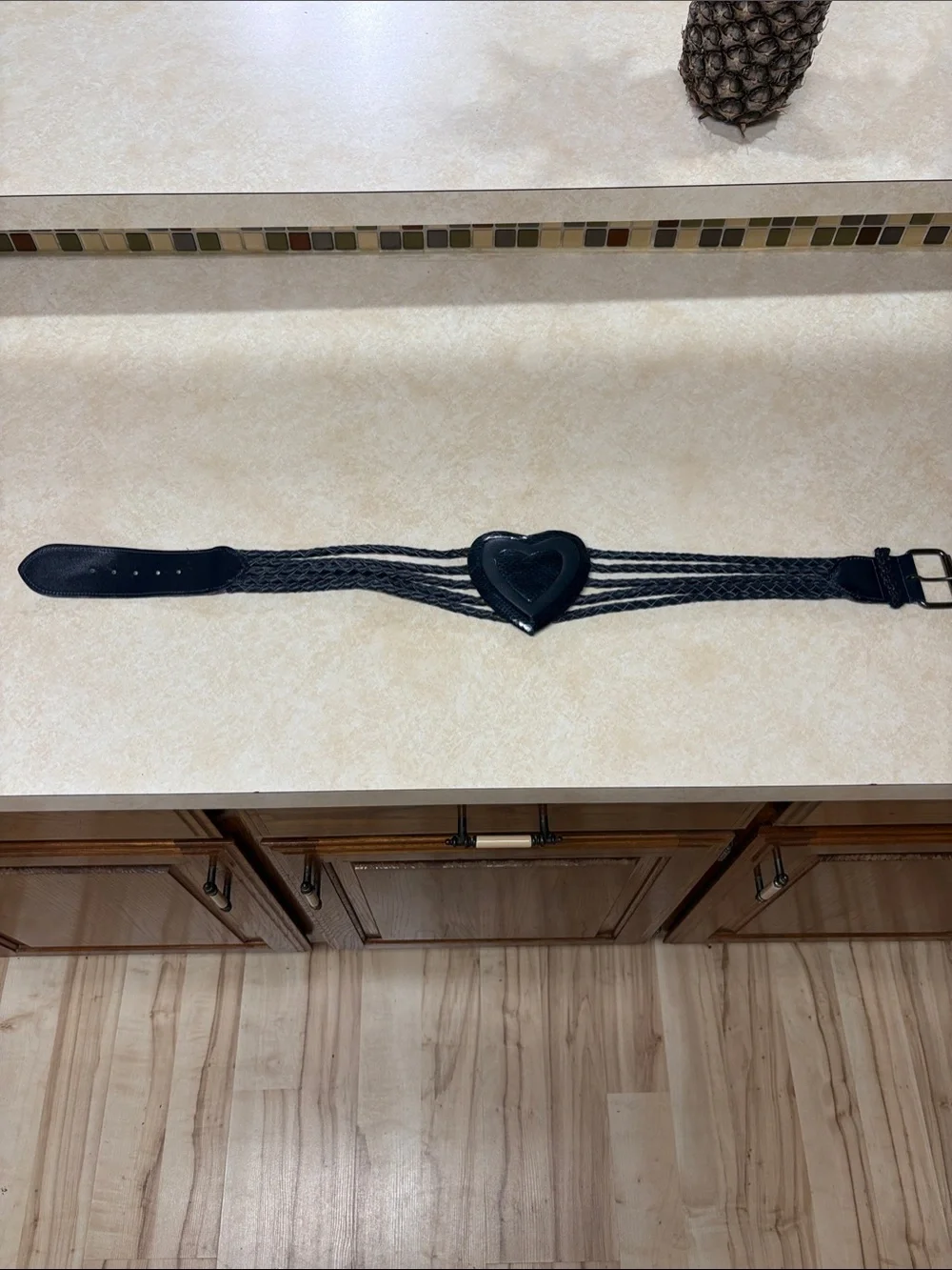 Blue Braided Women's Belt with Heart Buckle